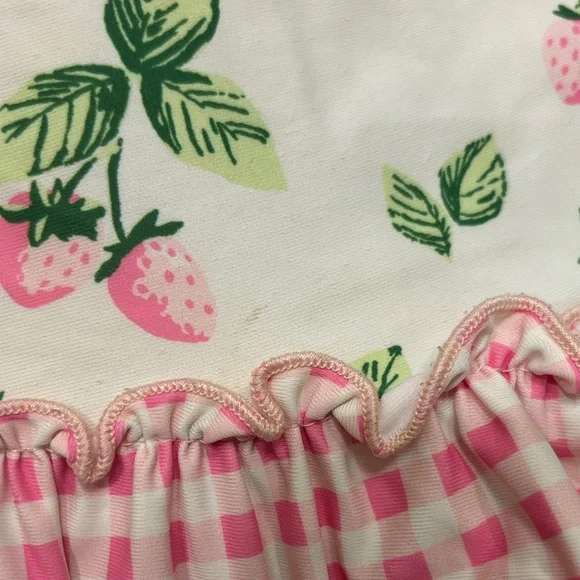 Sweet Honey- Girls Two-Piece Strawberry Print Tankini with Pink Gingham Ruffle - Picture 8 of 9